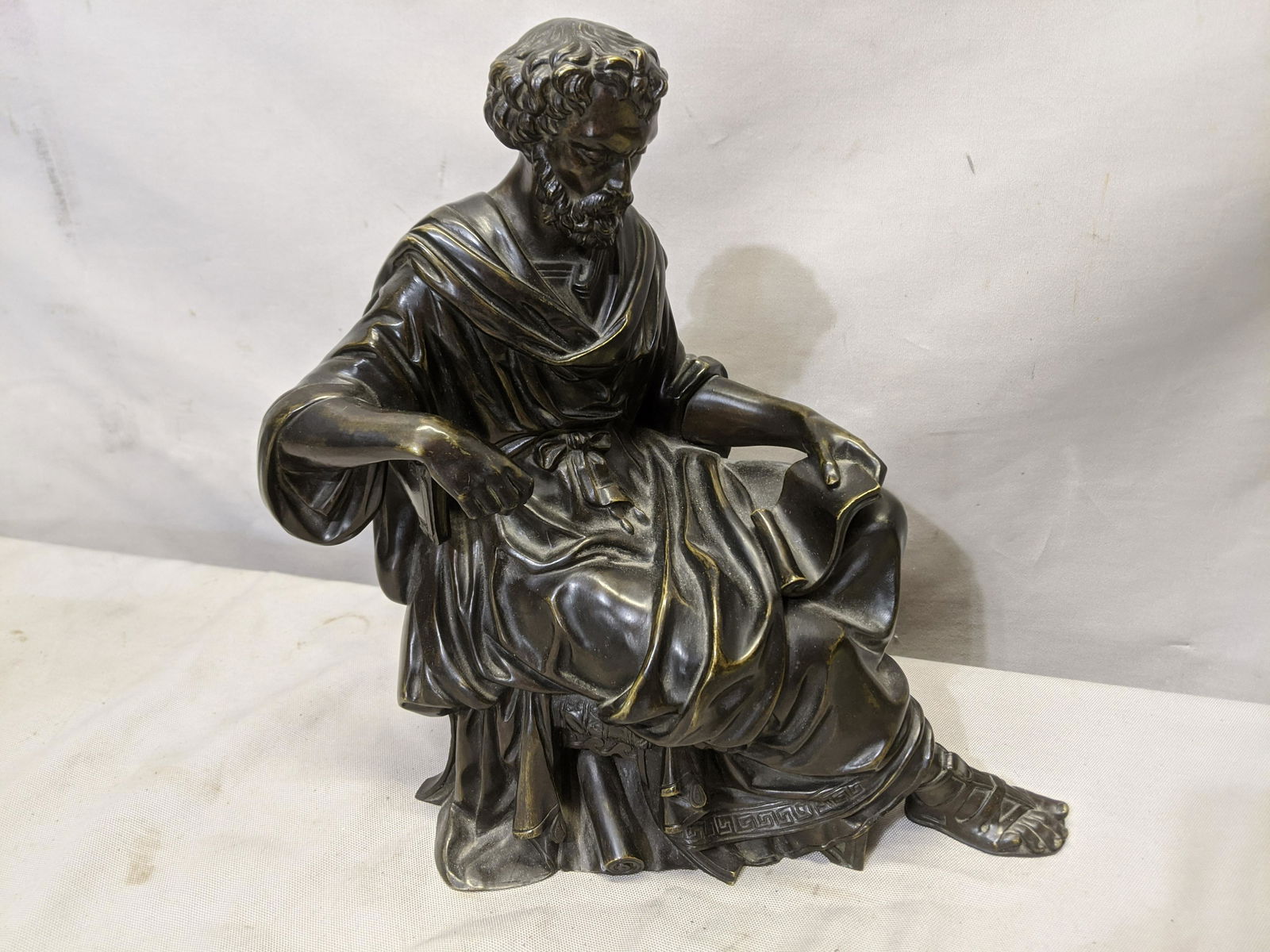 Antique Bronze Sitted Scholar Socrates Sculpture: Antique Bronze Sitted Scholar Socrates Sculpture 10 1/2 high x 9 long. 10 lbs Shipping in continental US $27.00 If shipping is $0 then buyer arranges pick up or shipping. Please ask any questions befo