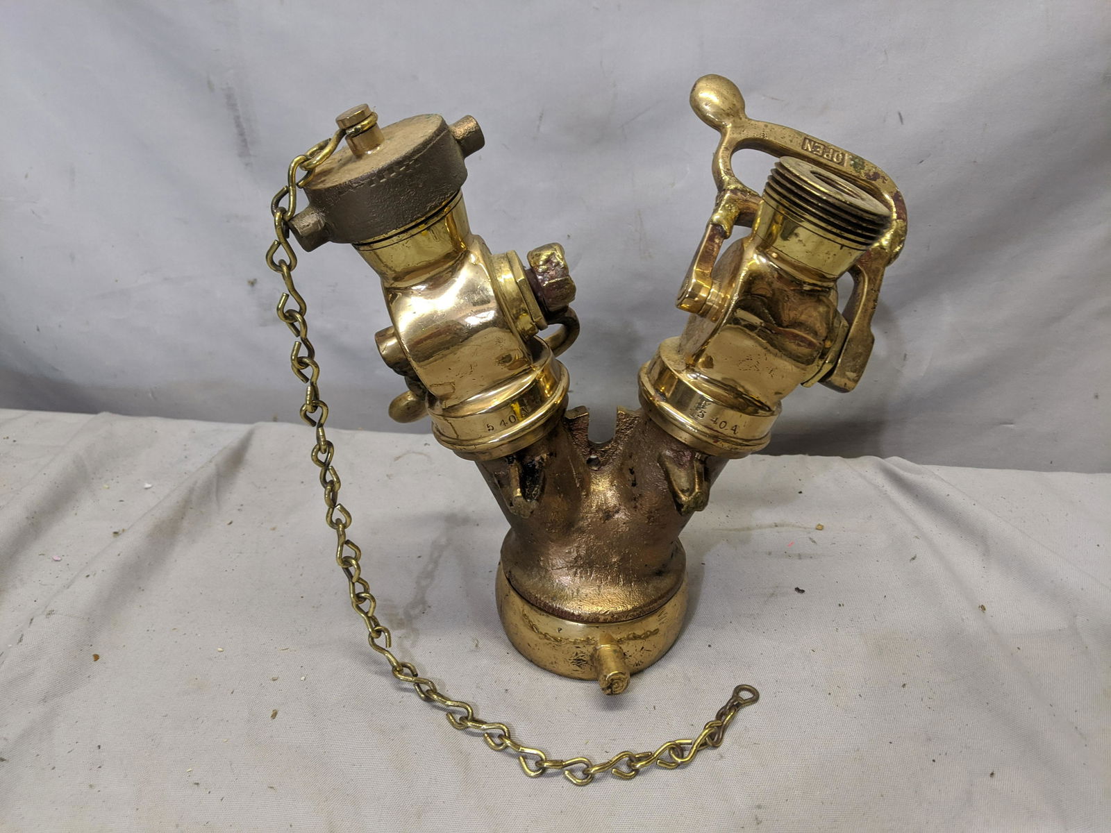 Antique Akron Brass No leak 1930 Fireman Hose Double (1 of 9)