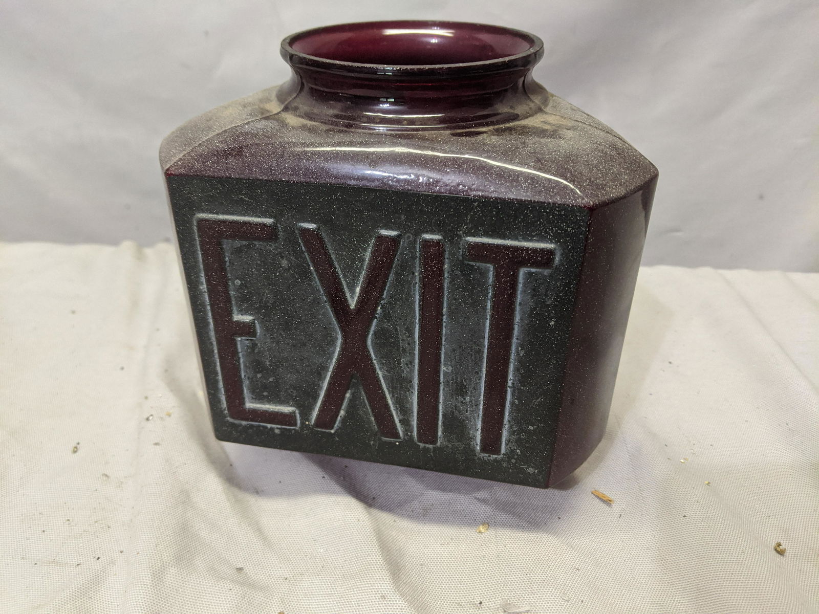 Vintage Embossed Exit Light Fixture Red Glass 3 Sided (1 of 5)