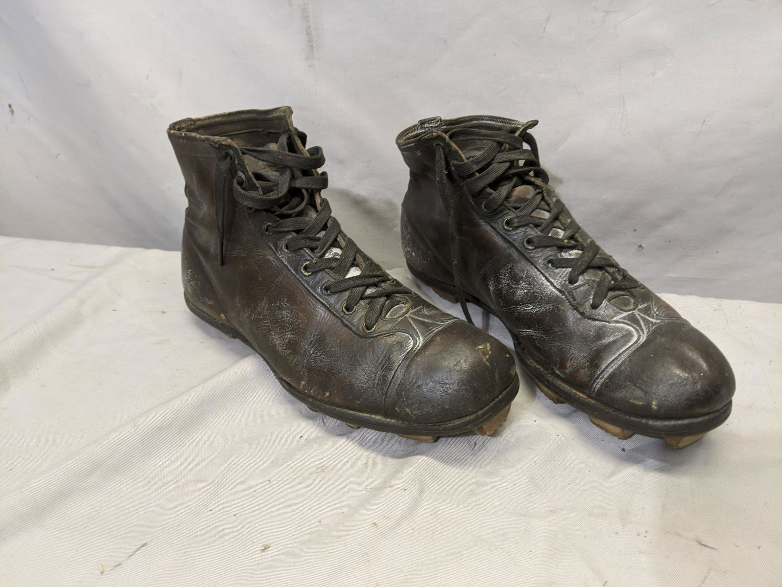 Pair Antique Leather Wooden Cleat Football Shoes (1 of 6)