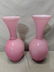 Pair Vintage Large Pink Hand Blown Art Glass Vases w/