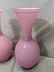 Pair Vintage Large Pink Hand Blown Art Glass Vases w/ - 2
