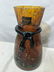 Makora Poland Hand Made Art Glass Brown Vase w/ Black