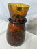 Makora Poland Hand Made Art Glass Brown Vase w/ Black - 6