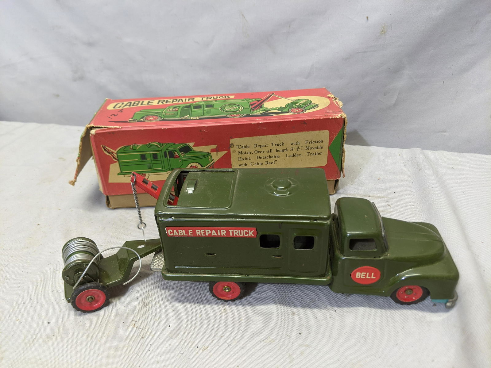 1950's Tin Litho Wind Up Bell Cable Repair Truck in Box (1 of 7)