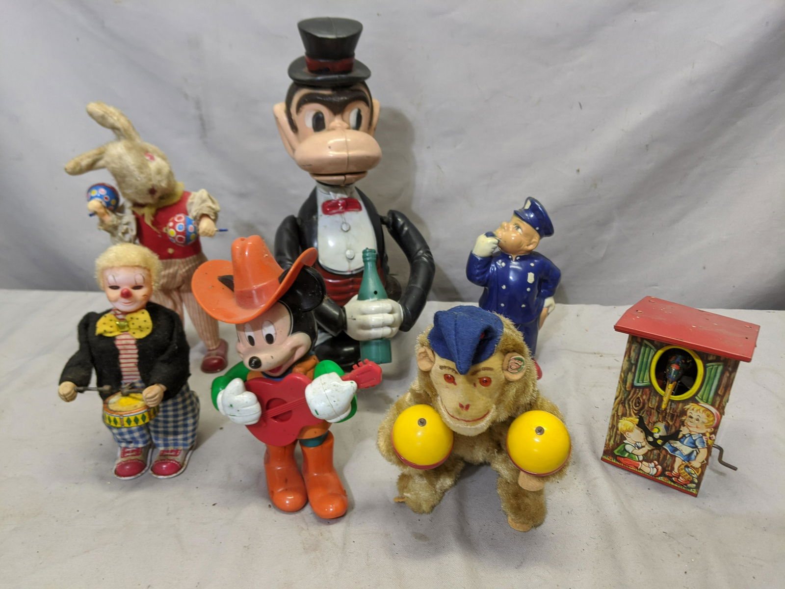 Lot 7 Wind Up Toys Tin Litho Plastic Crow Rabbit Monkey (1 of 8)