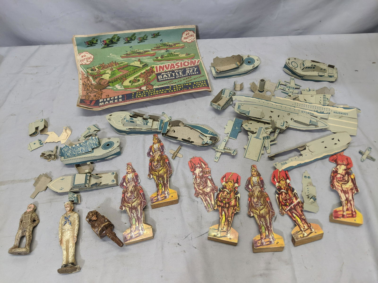 Lot Old Military Toys Paper Invasion Set & Calvary etc (1 of 7)