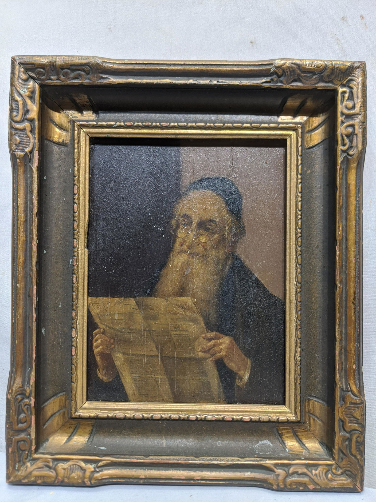 1900-20 Oil Painting of Rabbi Reading Paper (1 of 8)