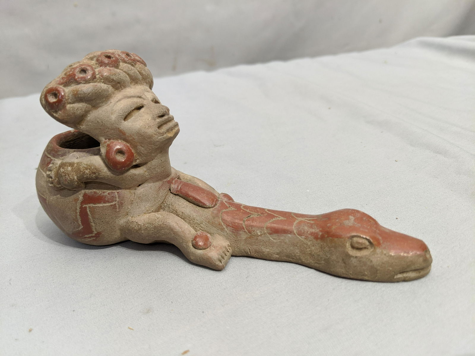 Pre-Columbian Snake Phallus Exotic Terracotta Pipe (1 of 5)