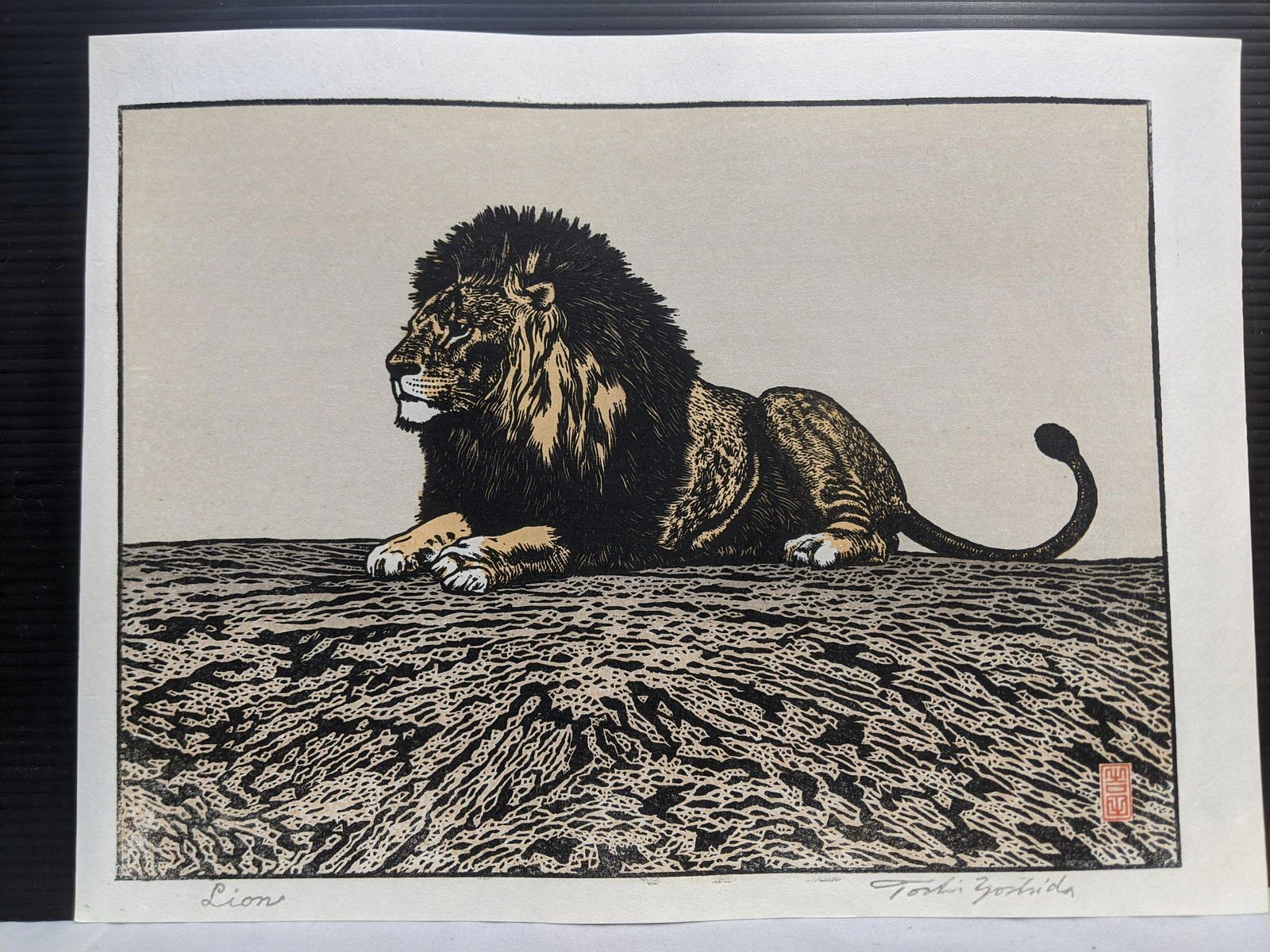1987 Toshi Yoshida Japanese Woodblock Print Lion (1 of 9)