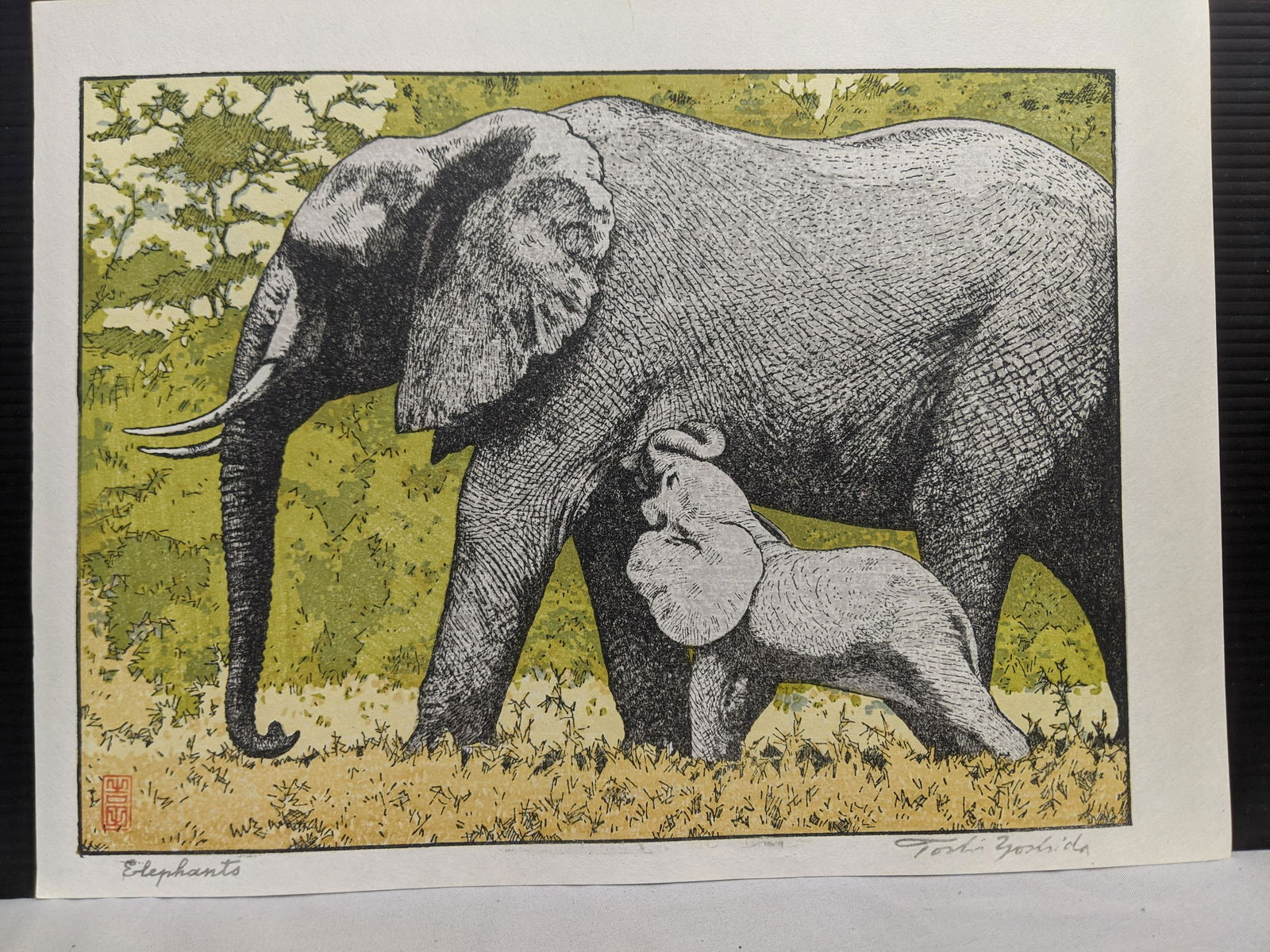 1987 Toshi Yoshida Japanese Woodblock Print Elephants (1 of 11)