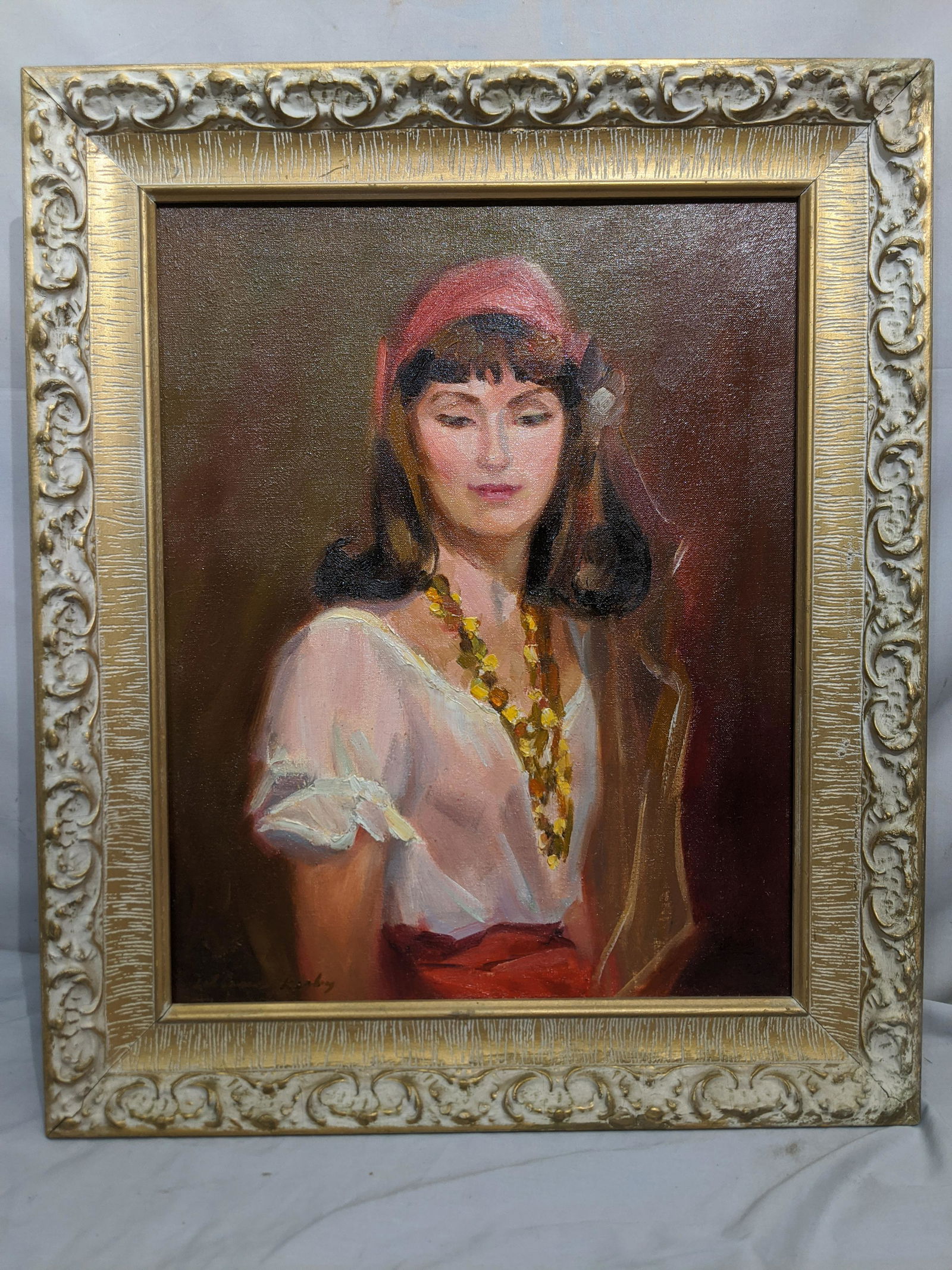 Signed Lillian Kirby Oil Painting Gypsy Woman Portrait (1 of 16)