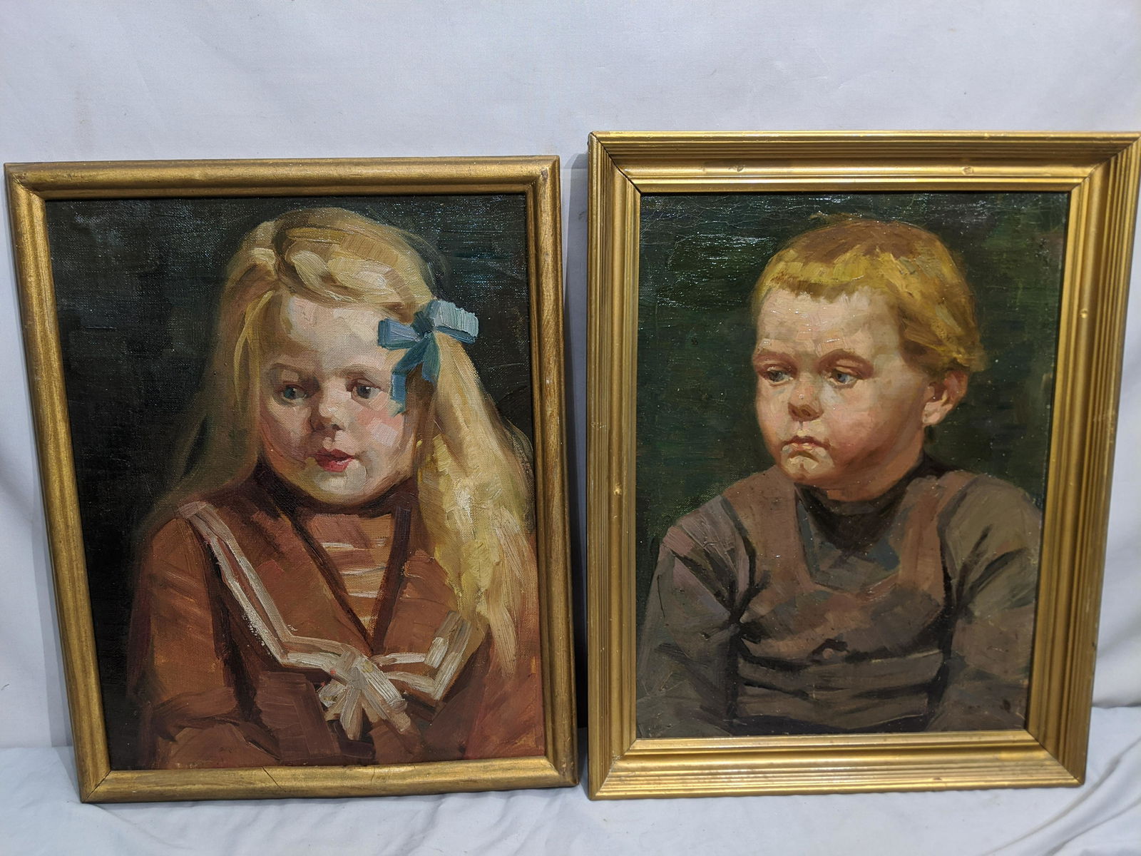 Pair Gustave Moeller Oil Paintings Portrait of Boy & (1 of 11)