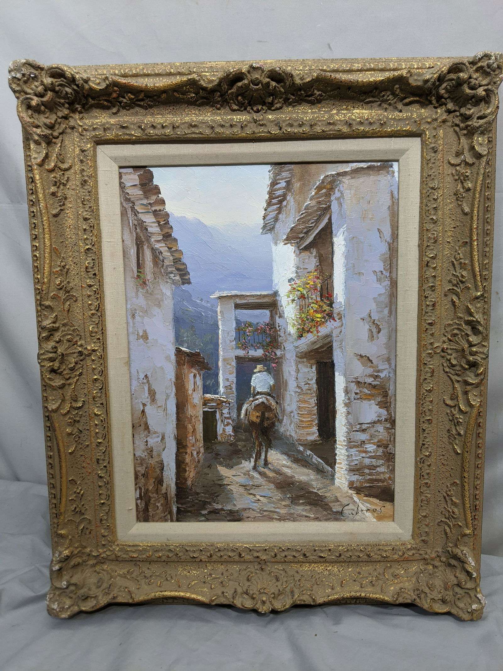 Manual Cuberos Signed Spanish Street Scene Oil Painting (1 of 14)