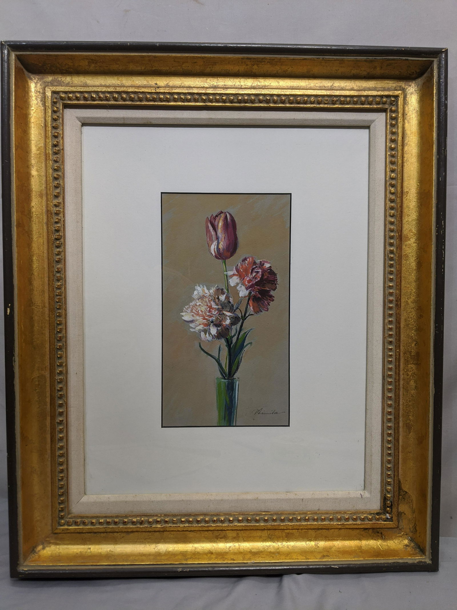 Vintage Signed Watercolor Painting Tulip Flowers (1 of 10)