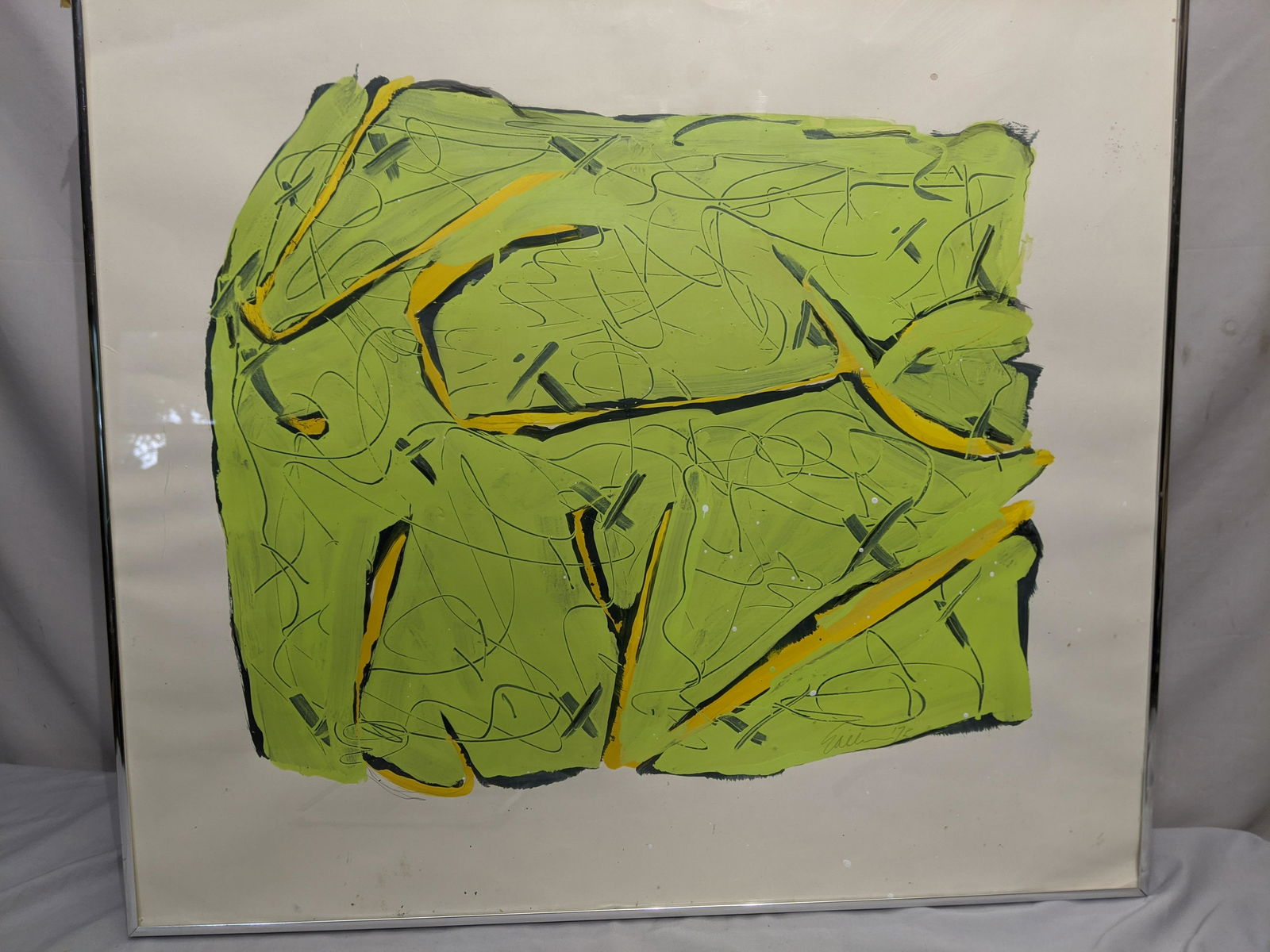 1975 Signed Euai ? Green Abstract Watercolor Painting (1 of 14)