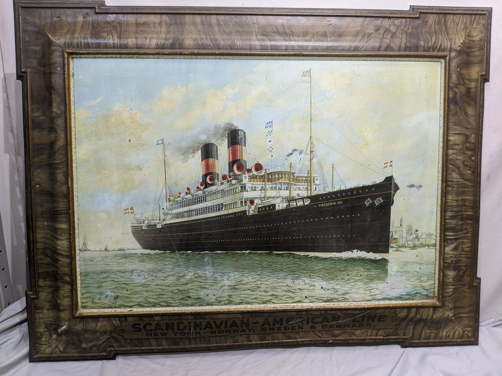 Antique Frederik VIII Steamship Tin Litho Picture F (1 of 15)