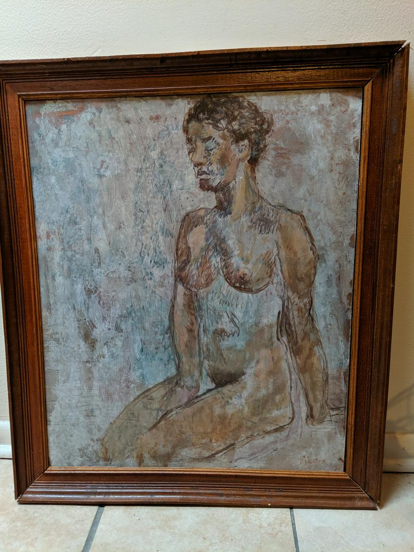 Johan Dijkstra Nude Woman Study Oil on Board Painting: Johan Dijkstra Nude Woman Study Oil on Board Painting. Holland artist born 1896 to 1978. Measurements in inches: 23 x 27, Image: 19 x 24 Condition:Frame is rough Shipping:We offer in-house shipping. I