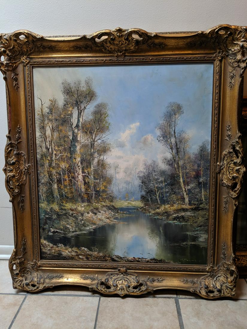 c1940 SIGNED Oil on Canvas Painting River Scene (1 of 16)