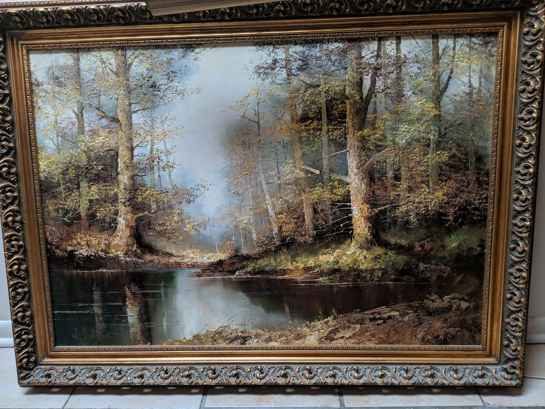 W Volker Forest Scene Landscape Oil Painting in Frame (1 of 18)