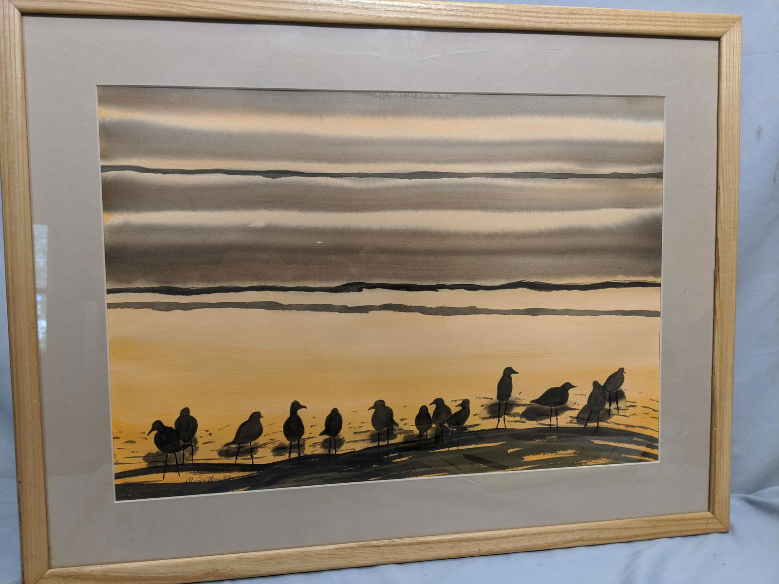 1994 Signed M Sutker Birds in Sunset Watercolor (1 of 14)