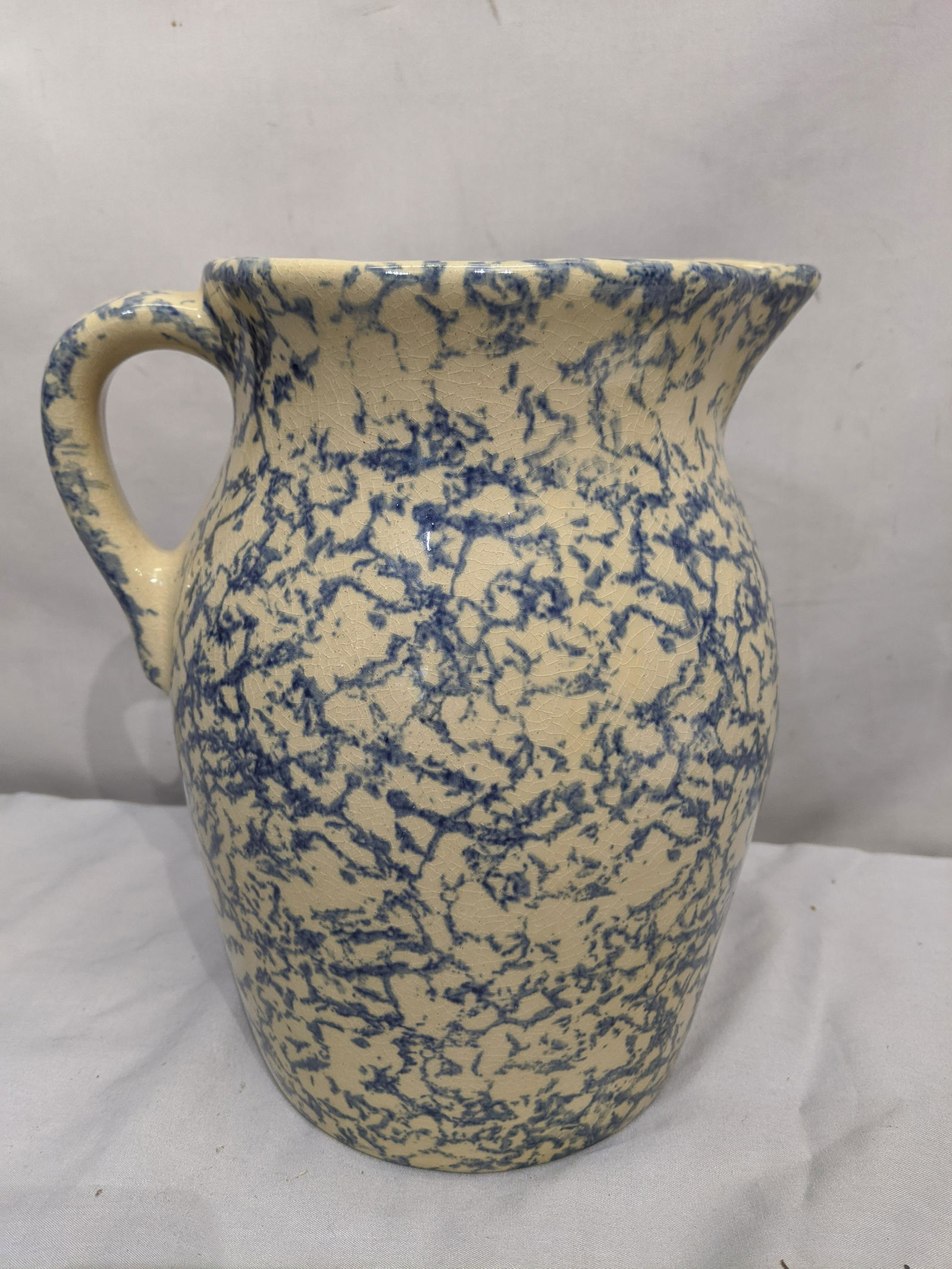 Antique RRP Co Roseville Blue Spongeware Pitcher (1 of 7)