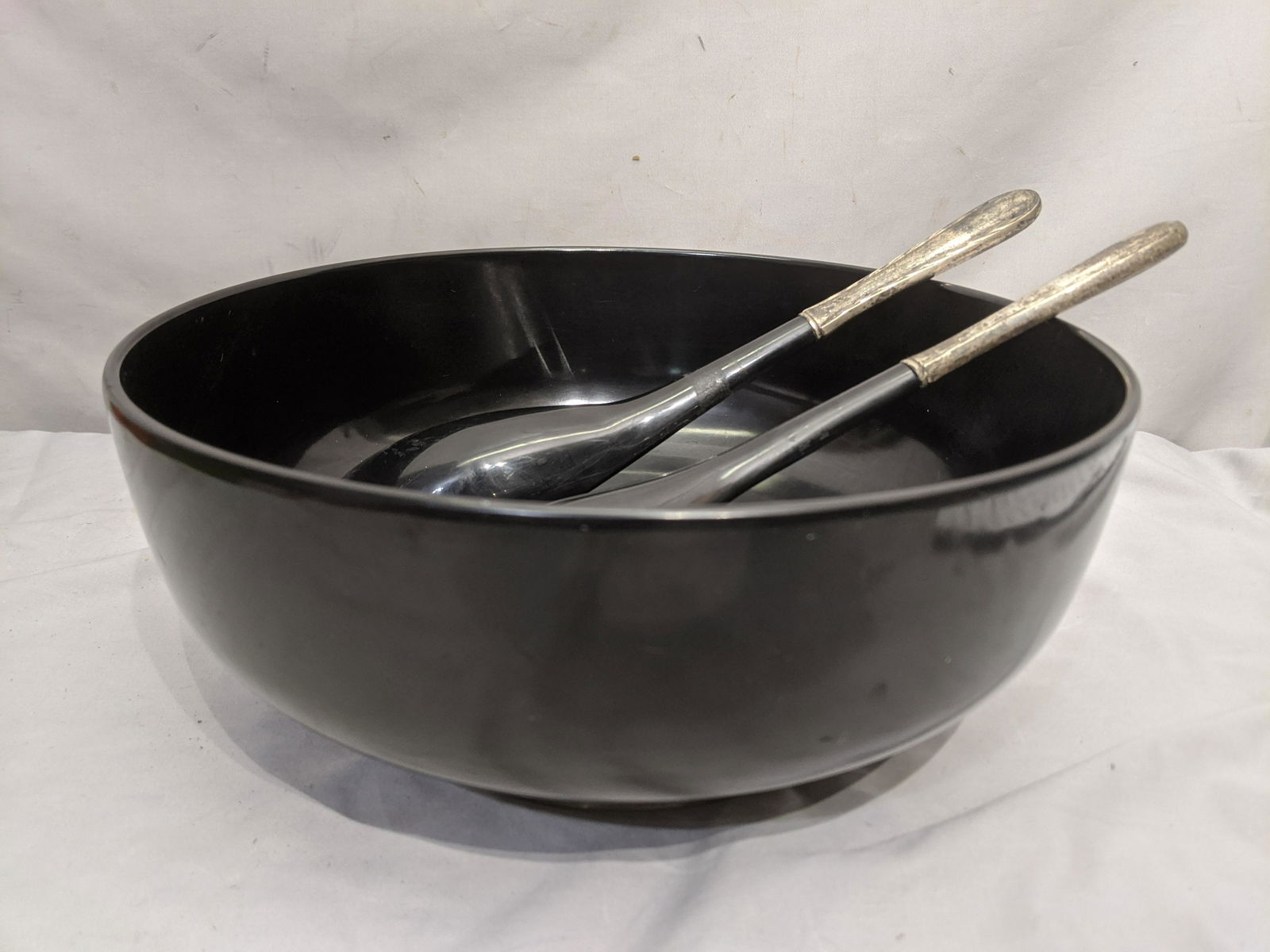 Vintage Black Bakelite & Silver Salad Bowl & Serving (1 of 6)