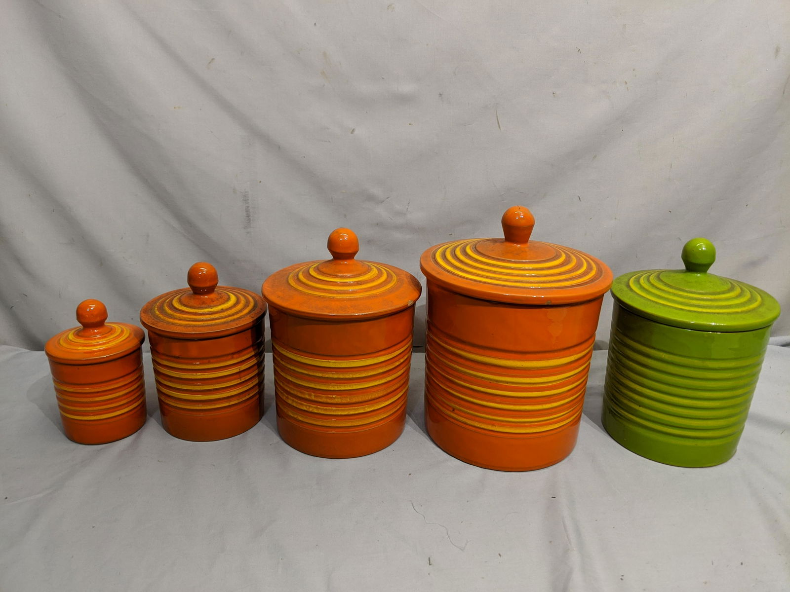 Set 5 Italy Mid-Century Kitchen Art Pottery Canister (1 of 8)