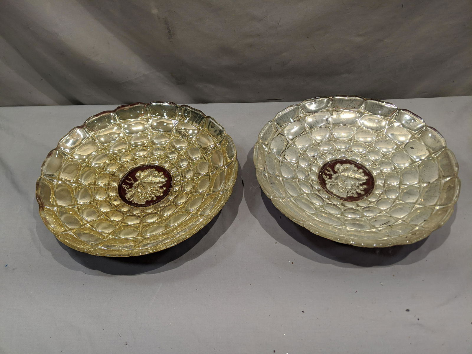 Pair Matching Silver Inlaid Ruby Red Glass Center Bowls (1 of 7)
