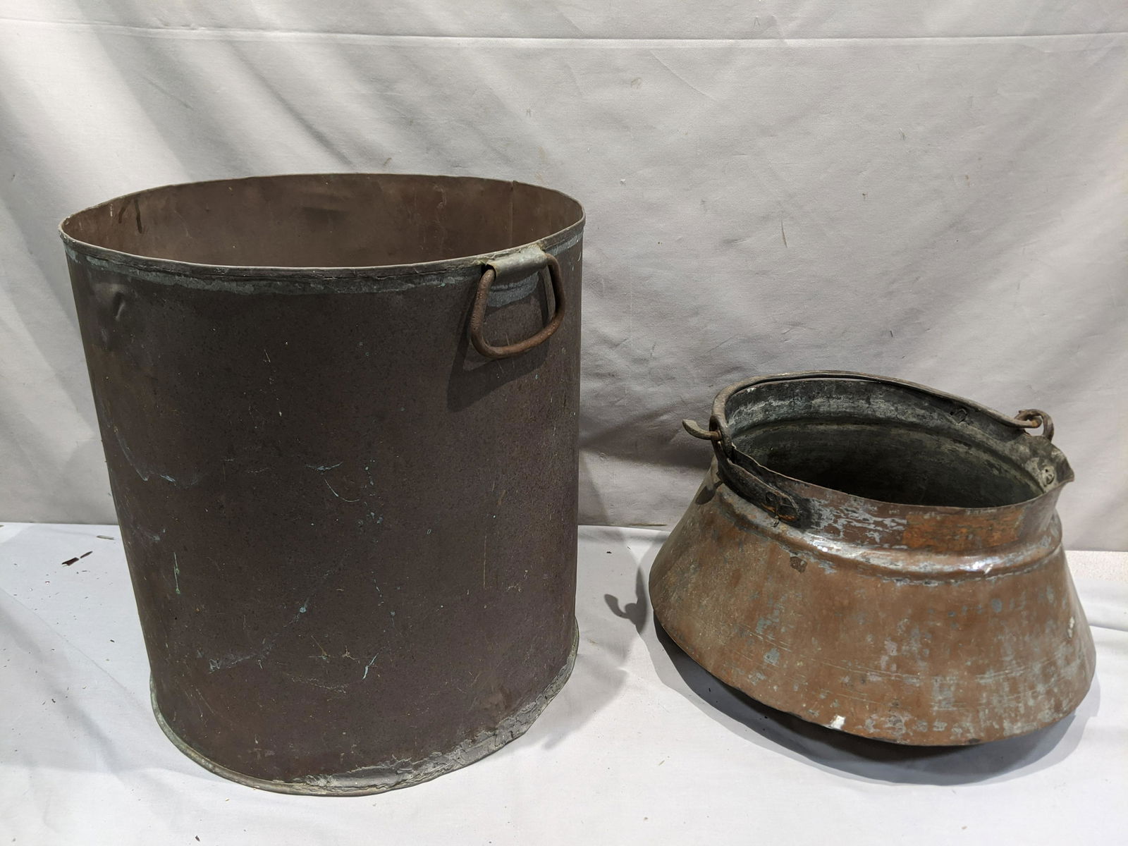 Lot 2 Primitive Crude Handmade Copper Large Containers (1 of 9)