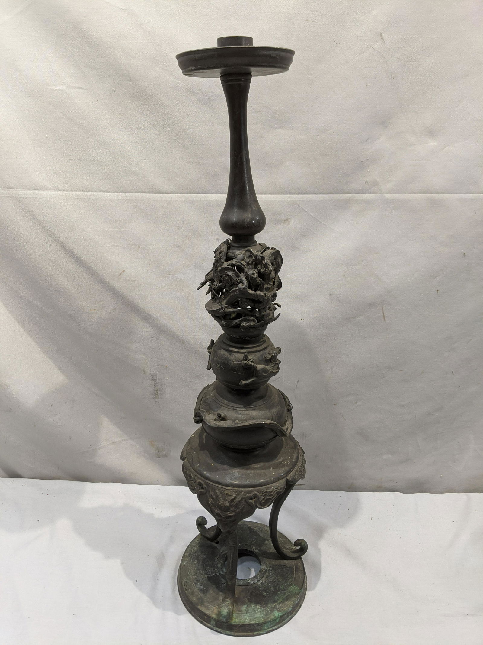Antique Ornate Carved Tall Chinese Candlestick Holder (1 of 8)