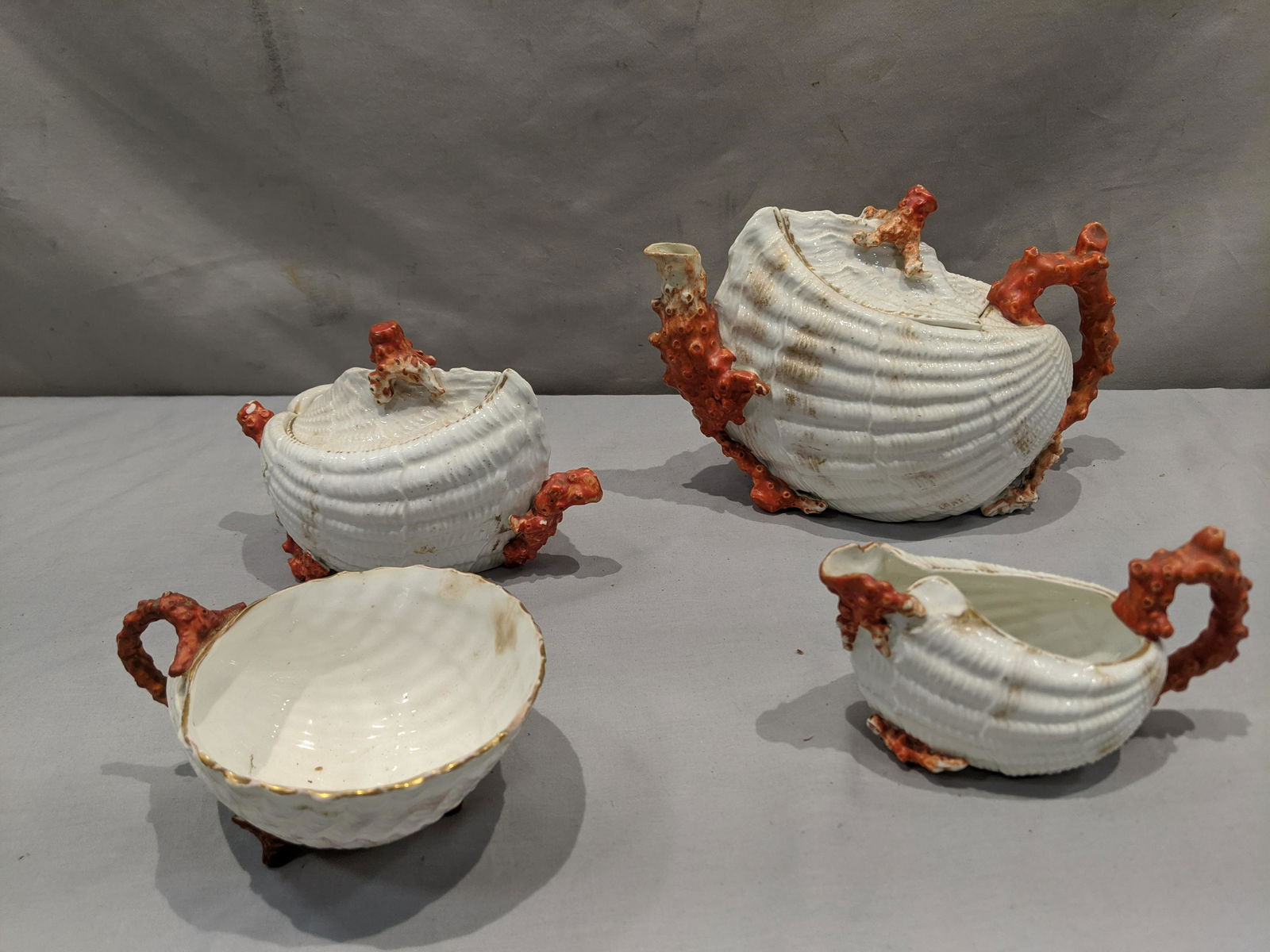 4pc Set Unmarked China Tea Set Sea Shell & Coral Form (1 of 8)