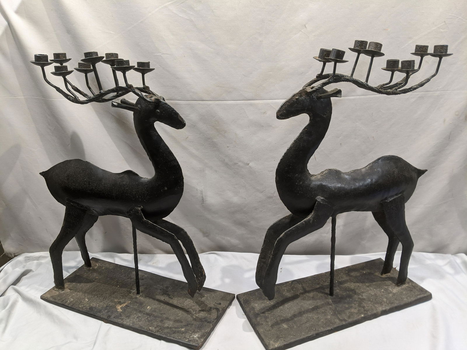 Pair Large Vintage Wrought Iron Deer Candlesticks (1 of 6)