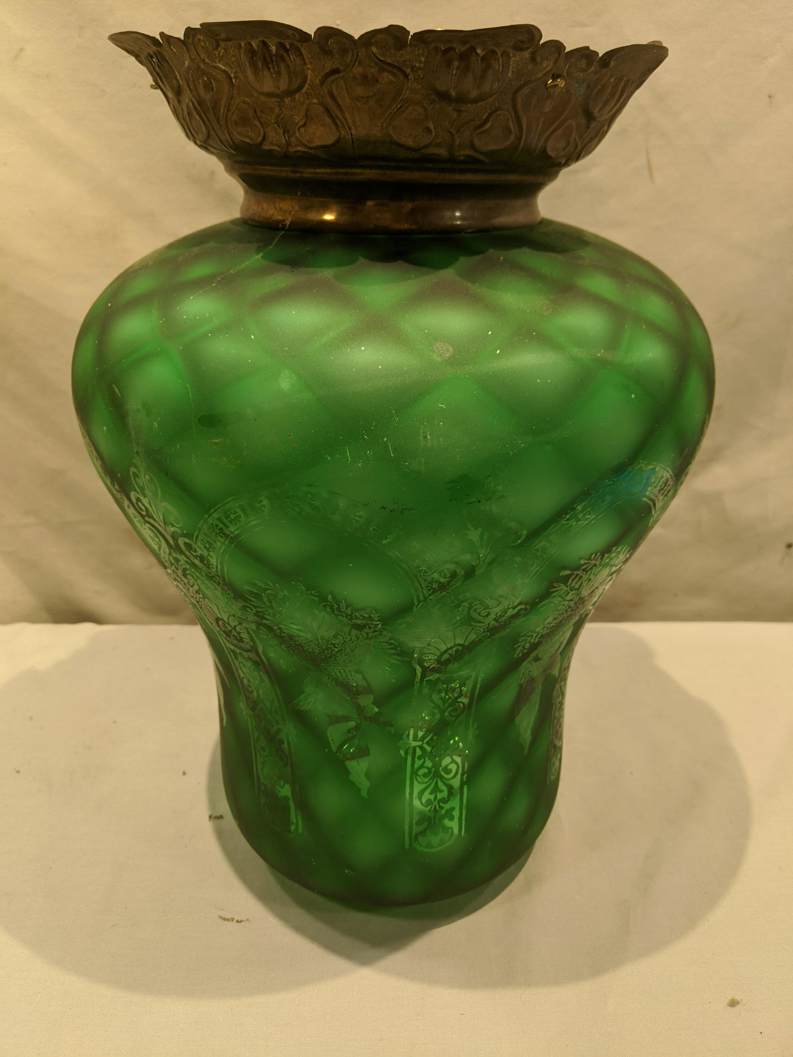 Victorian Green Glass Etched Cherub Hanging Light (1 of 6)