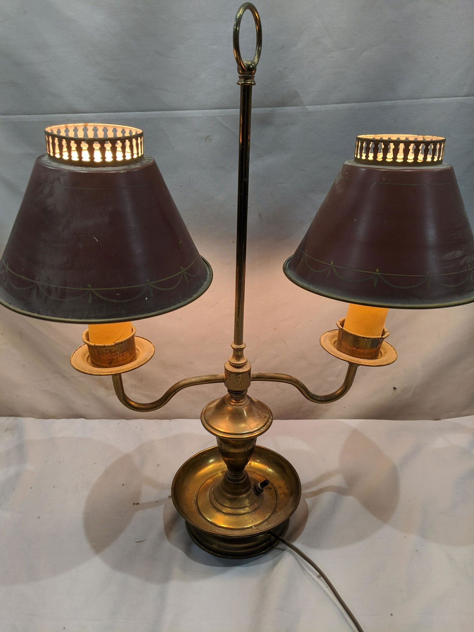 Antique Brass & Painted Tin Double Light Shades Table (1 of 7)