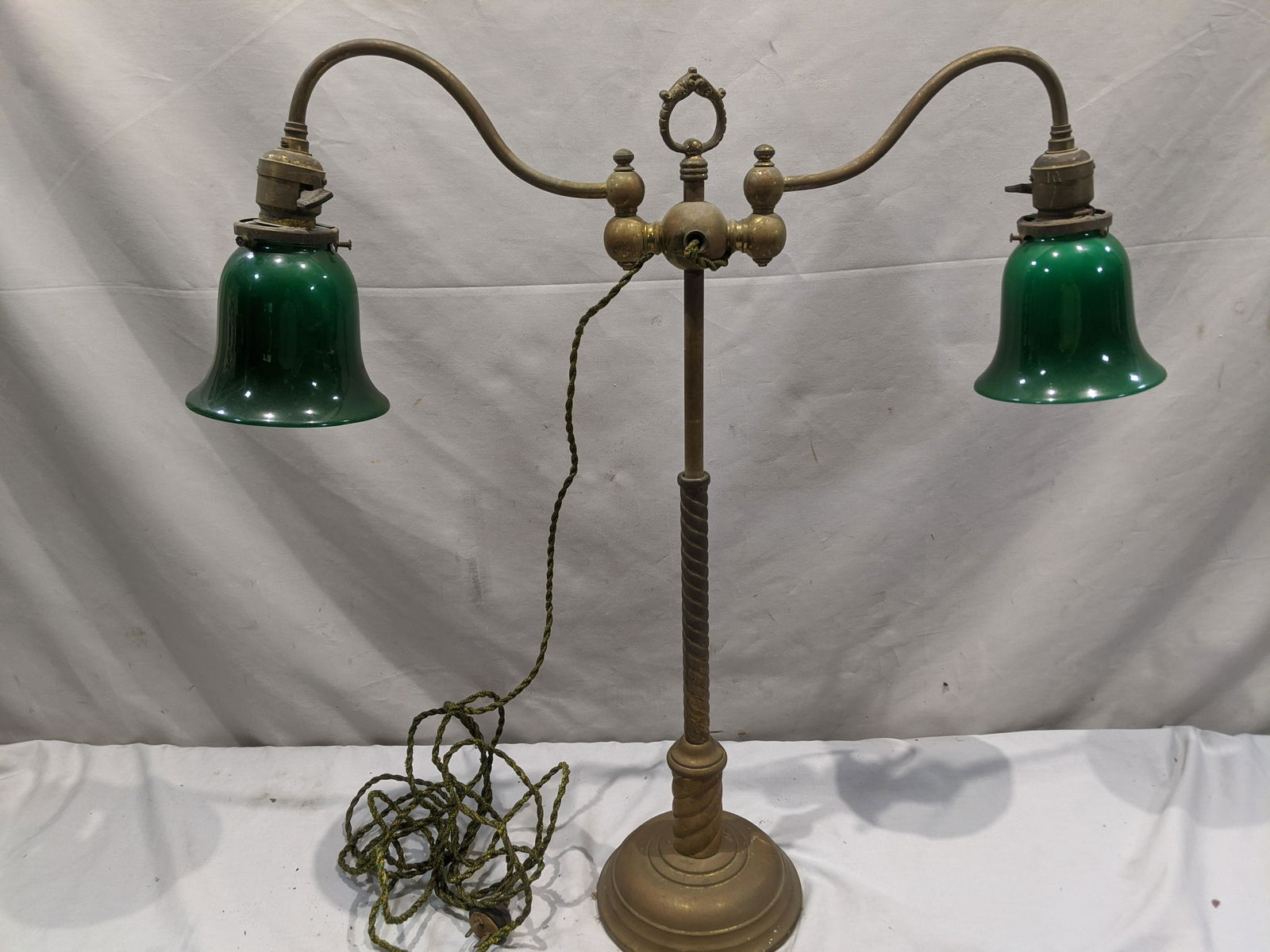 Victorian Adjustable Green Glass Shade Double Arm Lamp (1 of 7)