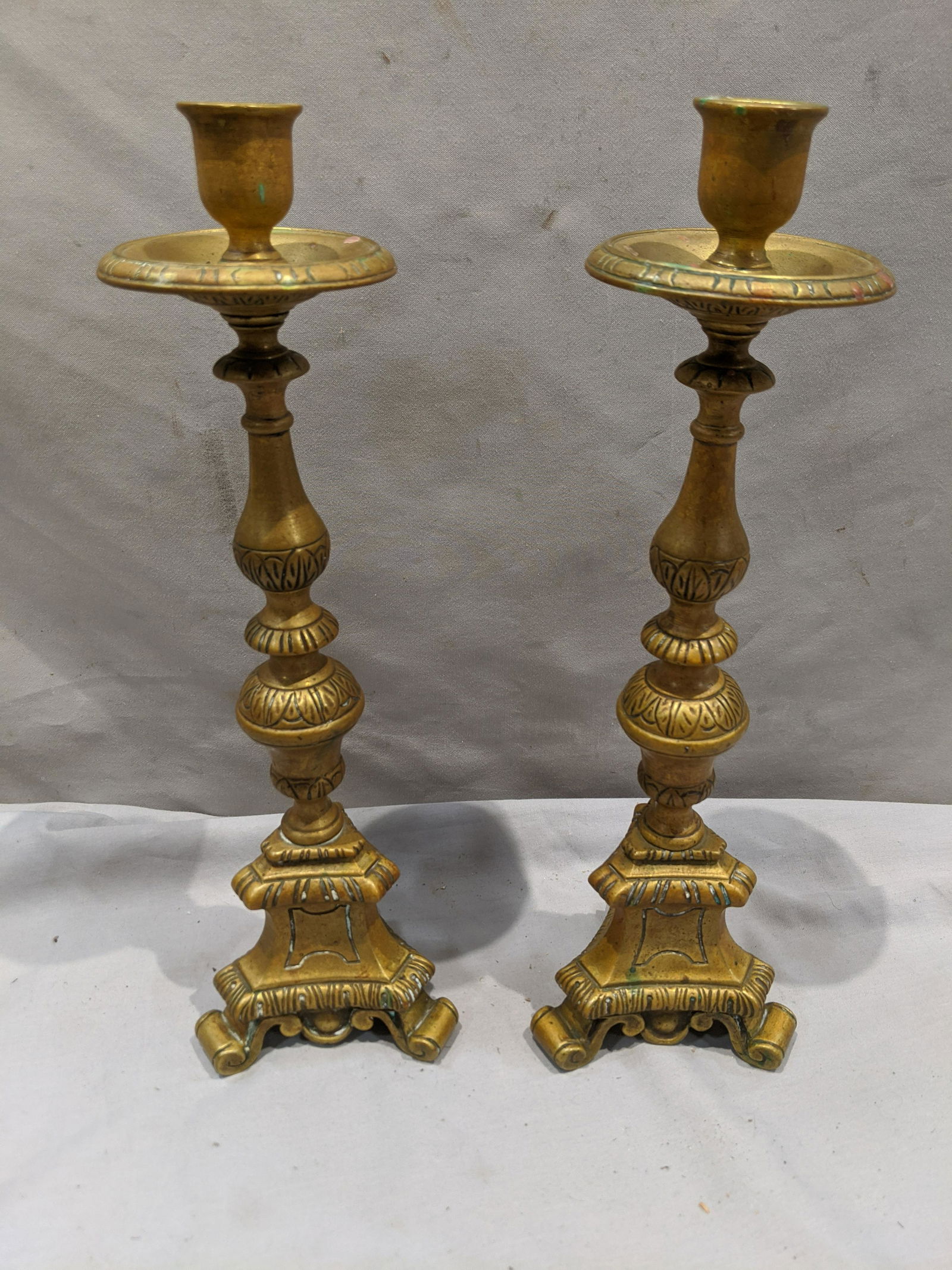 Pair Vintage Ornate Solid Brass Table Candlestick (1 of 6)