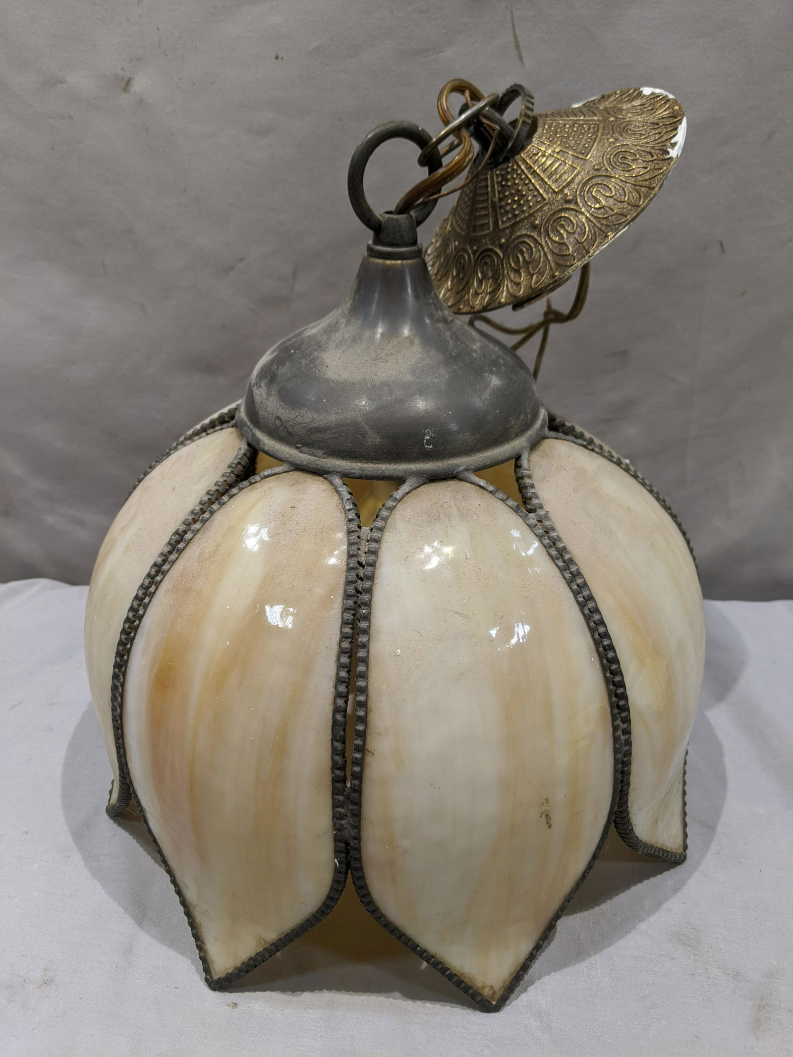 Antique Brown Slag Glass Large Tulip Ceiling Fixture (1 of 5)