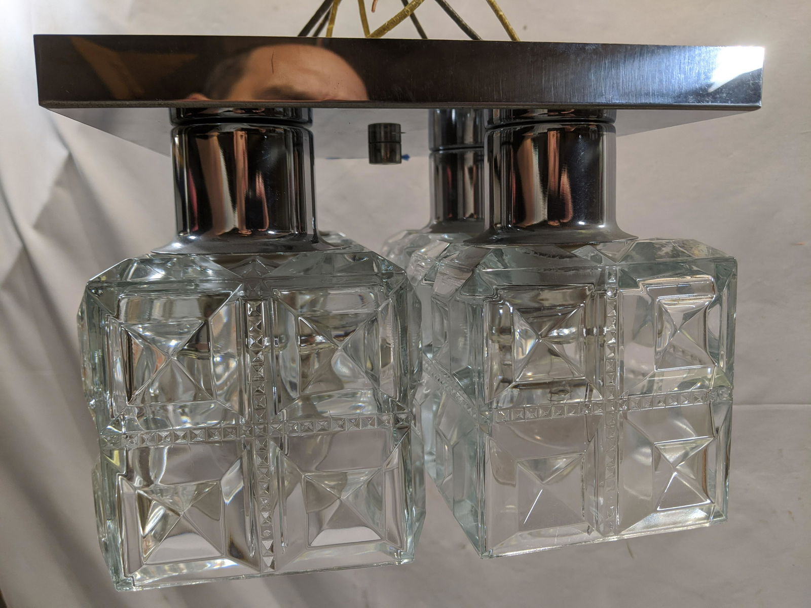 Mid-Cent Chrome & 4 Clear Glass Prism Shade Ceiling (1 of 6)