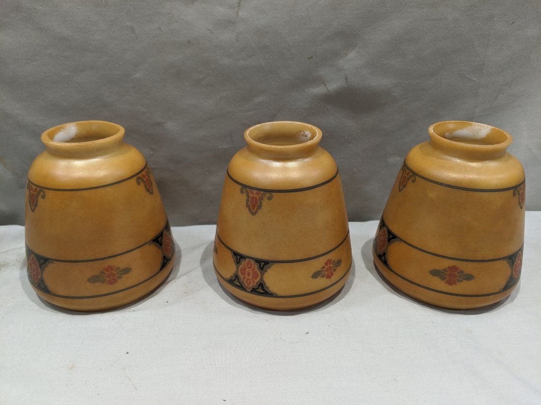 Set 3 Brown Arts & Crafts Bell Shaped Antique Glass (1 of 6)