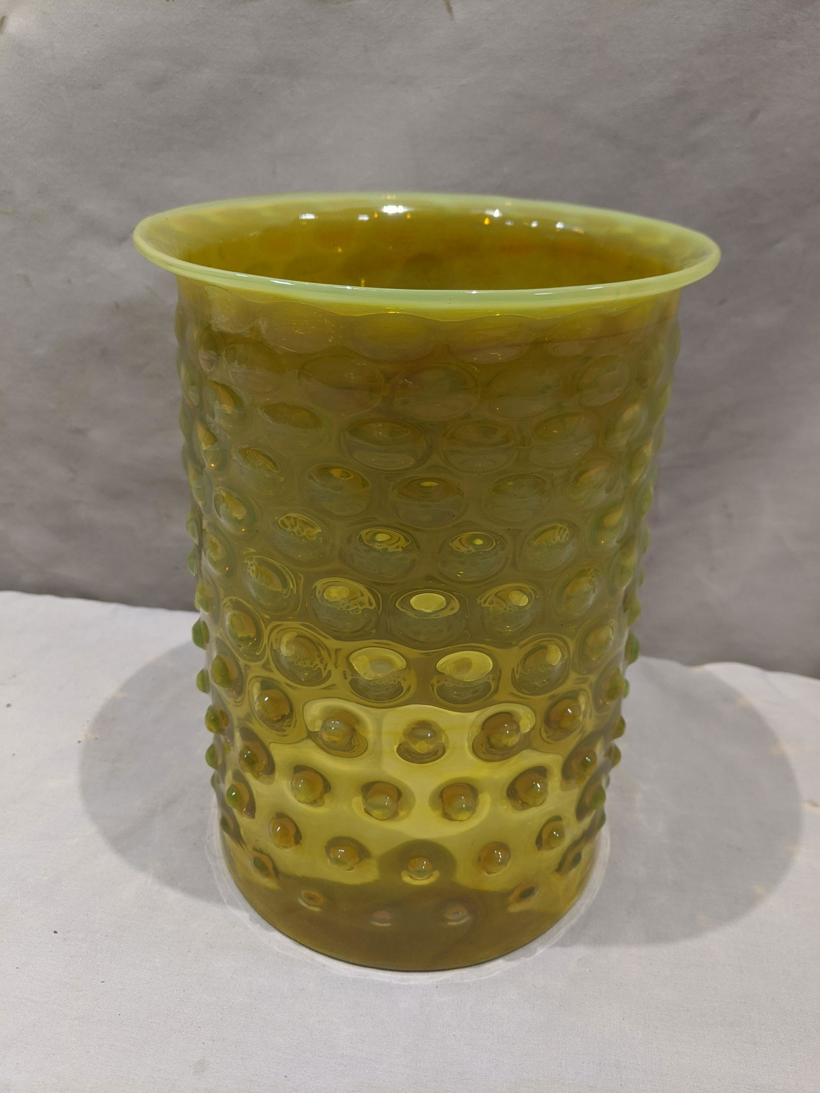 Antique Thumbprint Cylinder Shaped Yellow Glass Lamp (1 of 5)