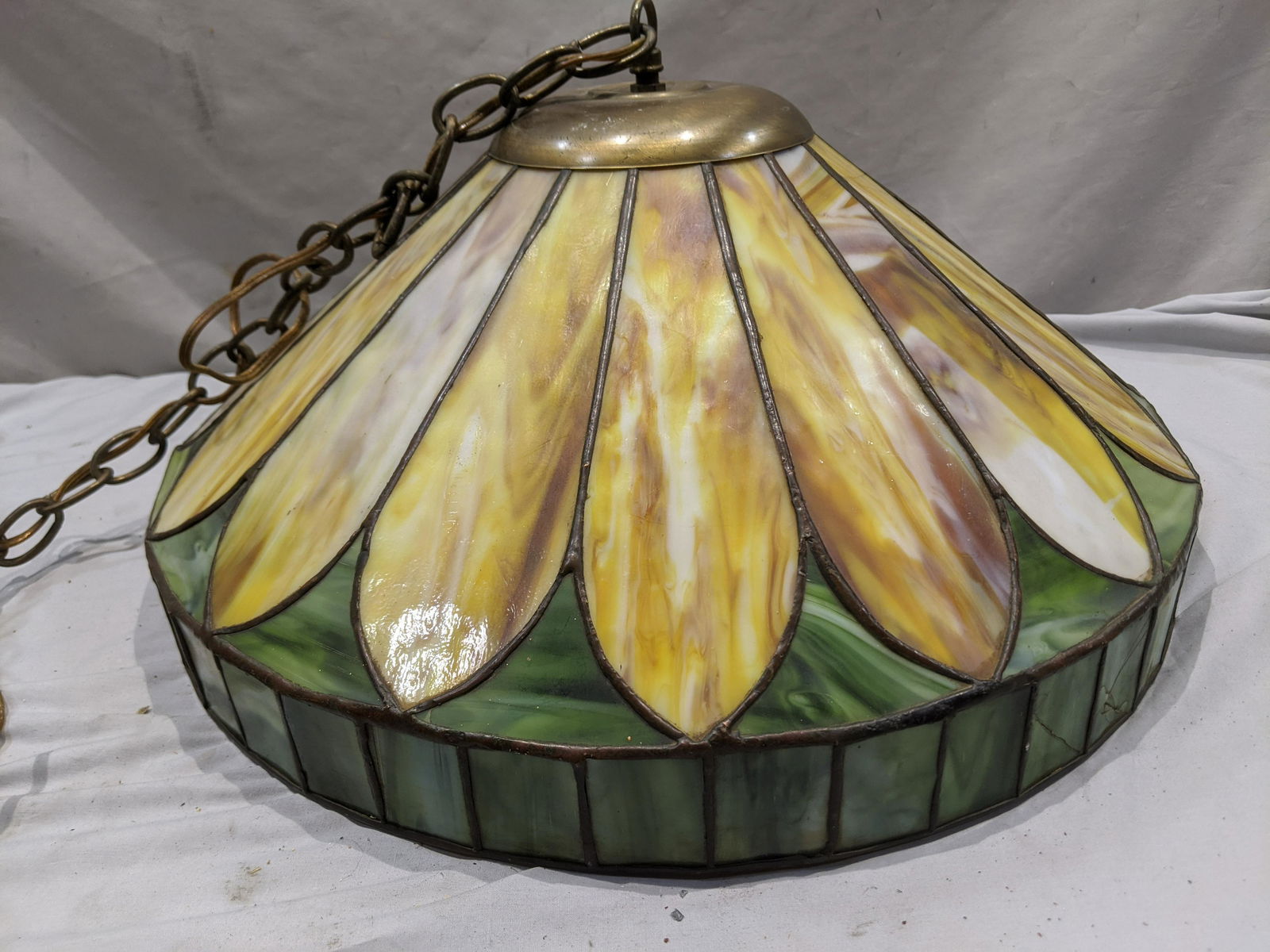 Antique Leaded Stained Slag Glass Hanging Light Fixture (1 of 8)