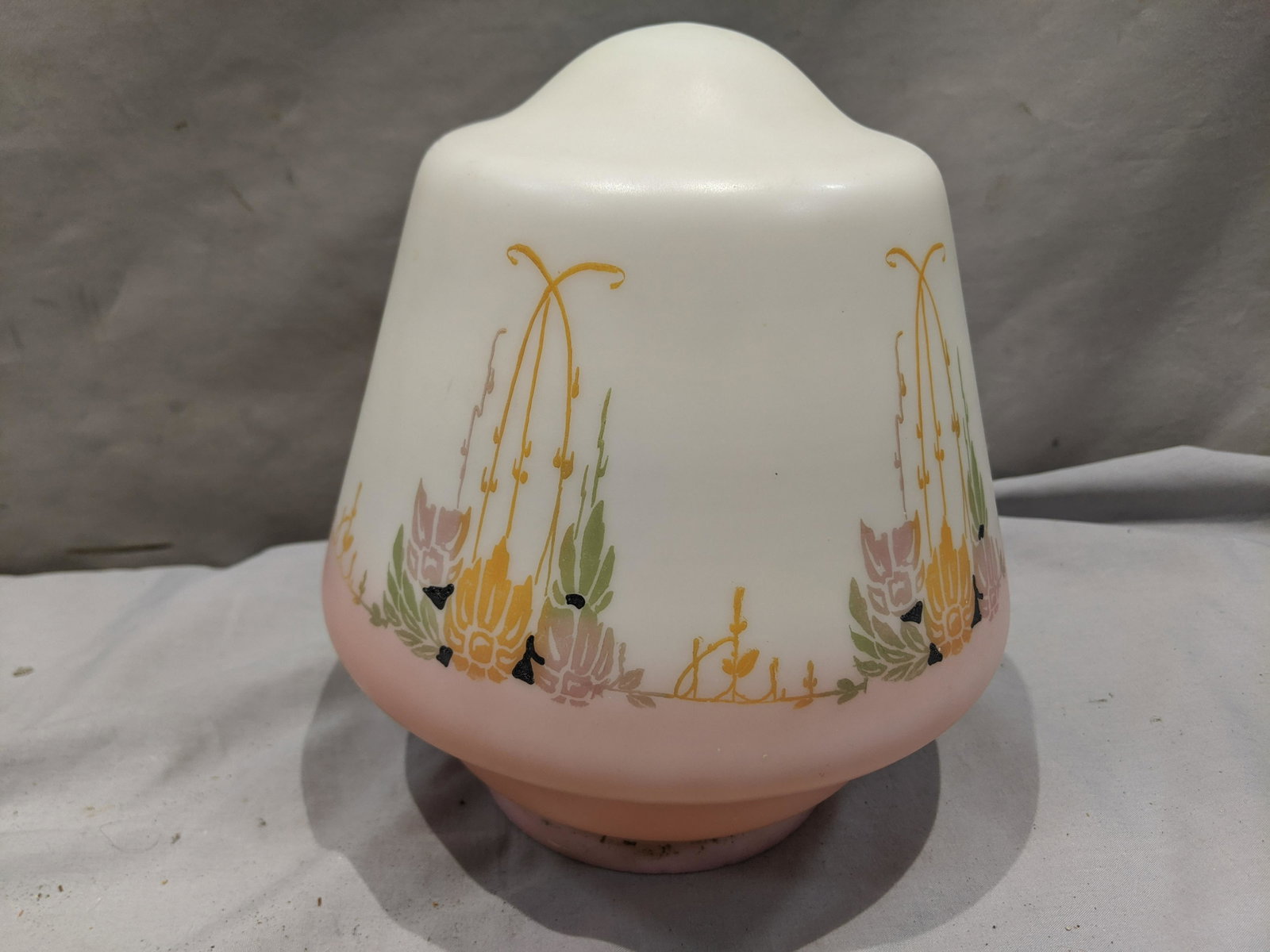 Antique Pink & White Art Nouveau Glass Lamp Shade: Antique Pink & White Art Nouveau Glass Lamp Shade. Measurements in inches: 8 high x 7 diameter Condition:Good with no chips, cracks or repairs Shipping:We offer in-house shipping. Item(s) will be pack