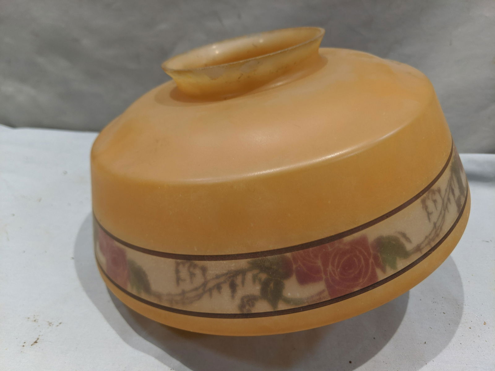 Antique Peach Reverse Painted Glass Lamp Shade (1 of 5)