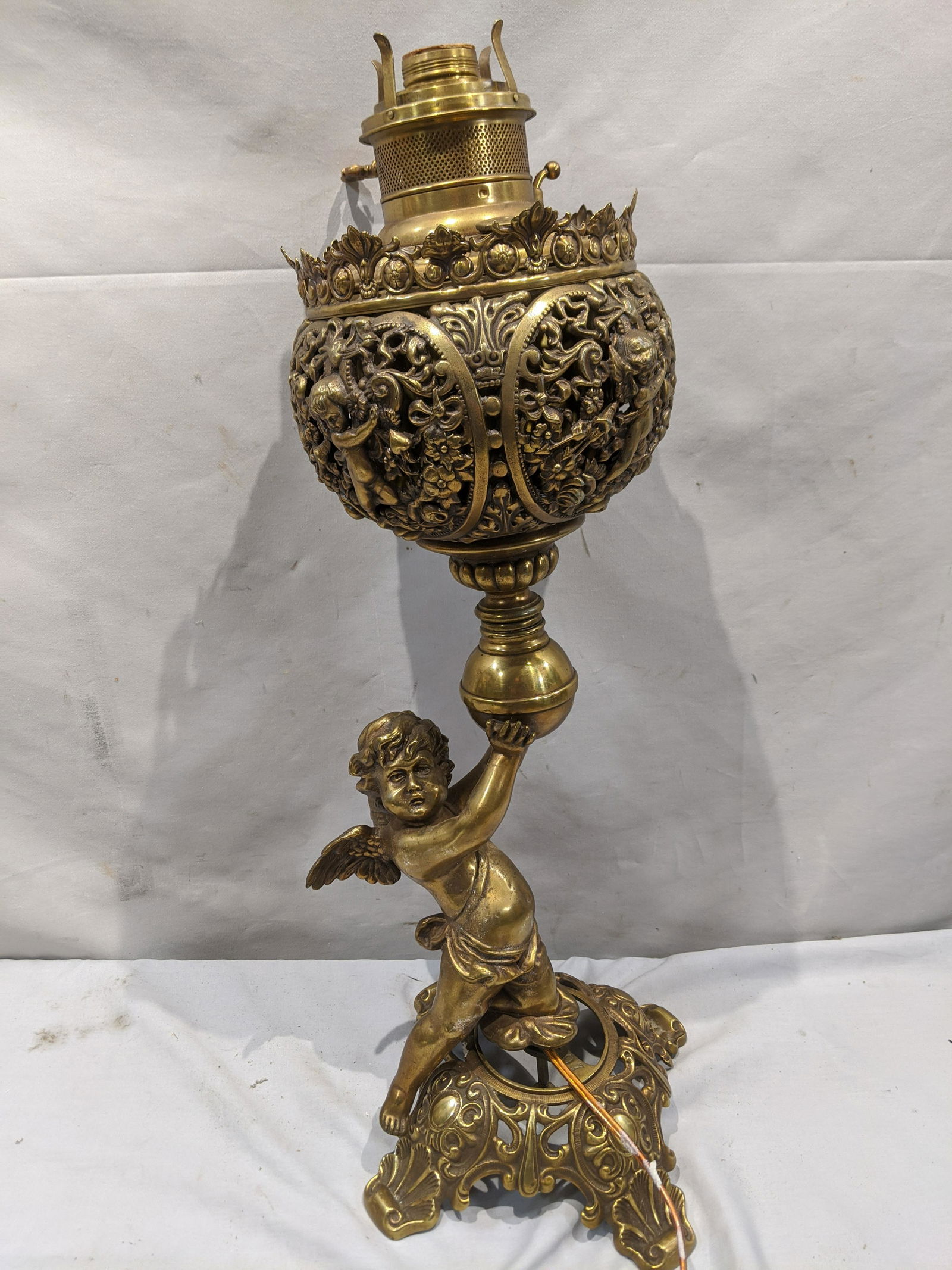 Antique Figural Brass Cherub Rochester Oil Table (1 of 10)