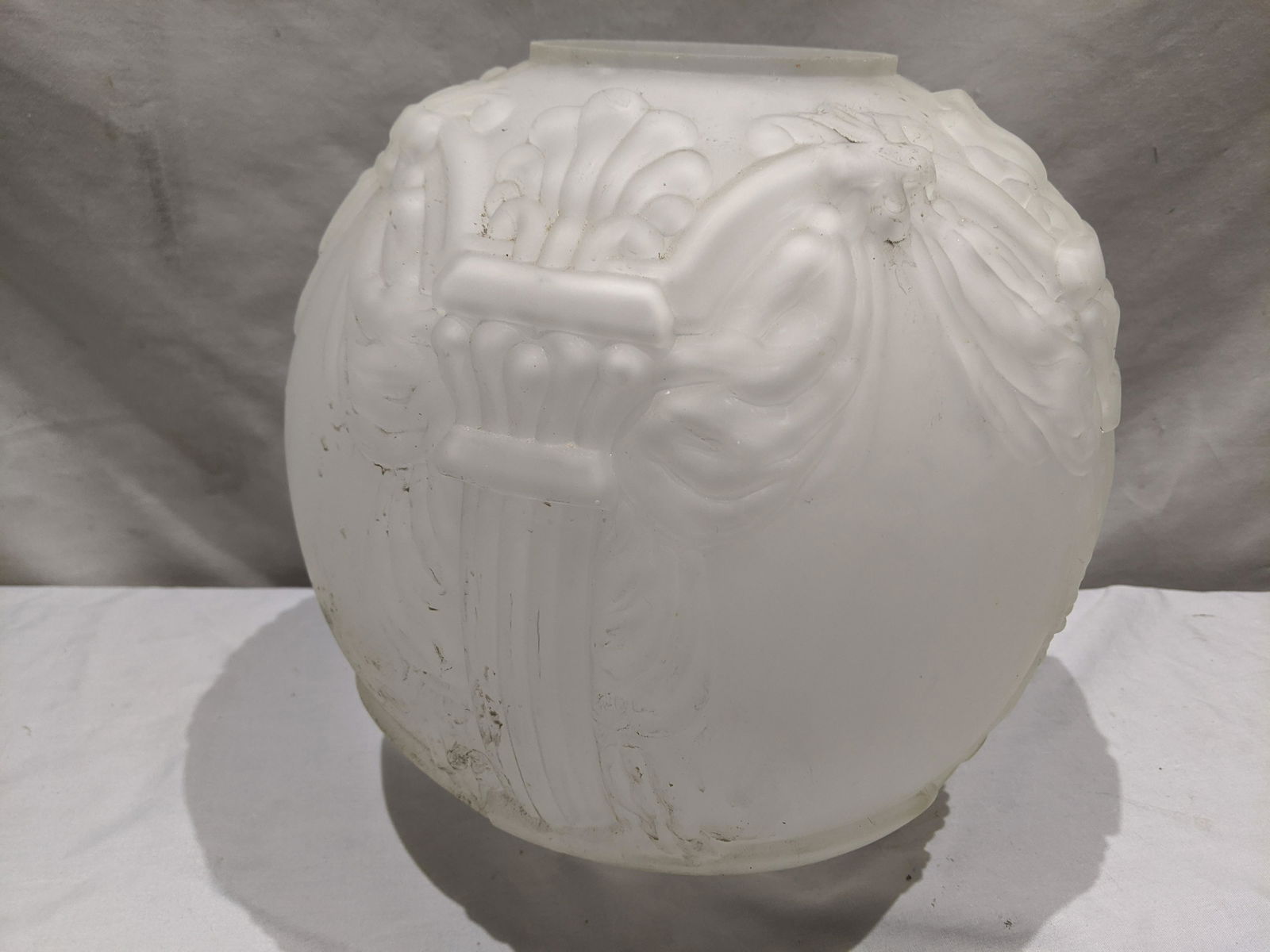 Antique Frosted Embossed Glass Globe Lamp Shade (1 of 6)