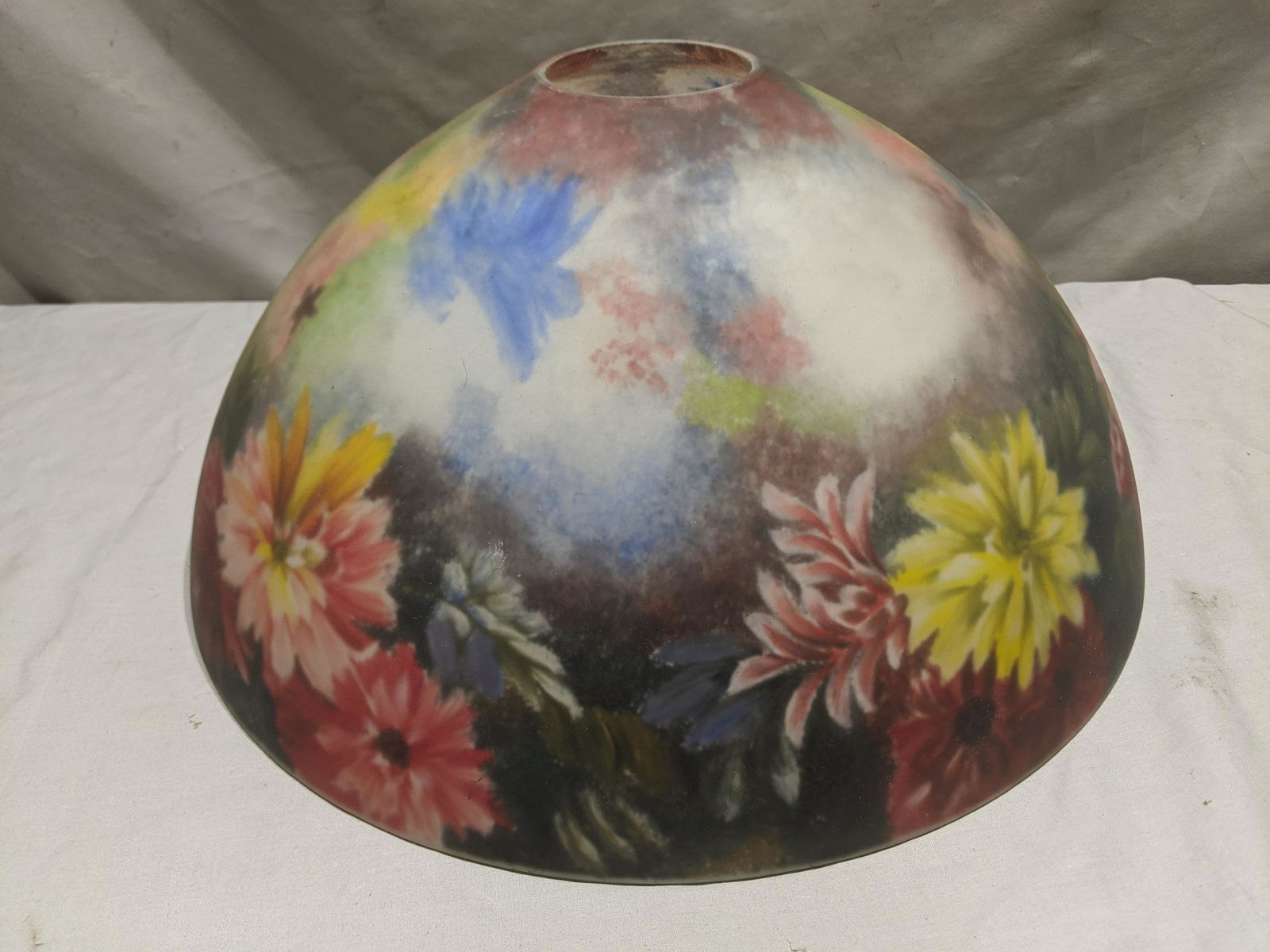 Vintage Hand Reverse Painted Floral Glass Lamp Shade (1 of 5)