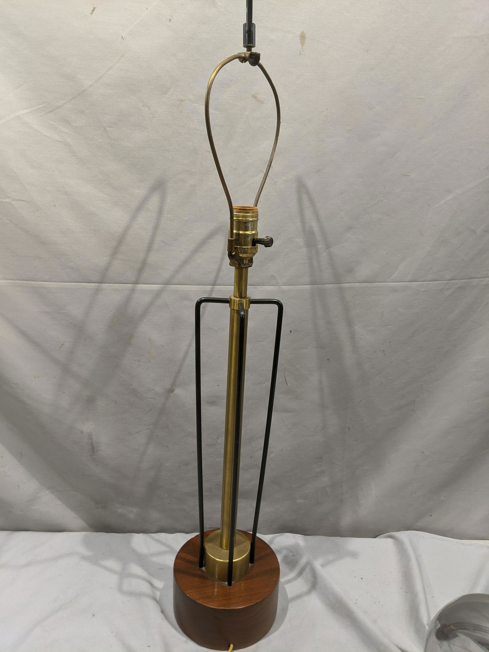 Mid-Century Mixed Material Brass Steel Wood Table Lamp (1 of 6)