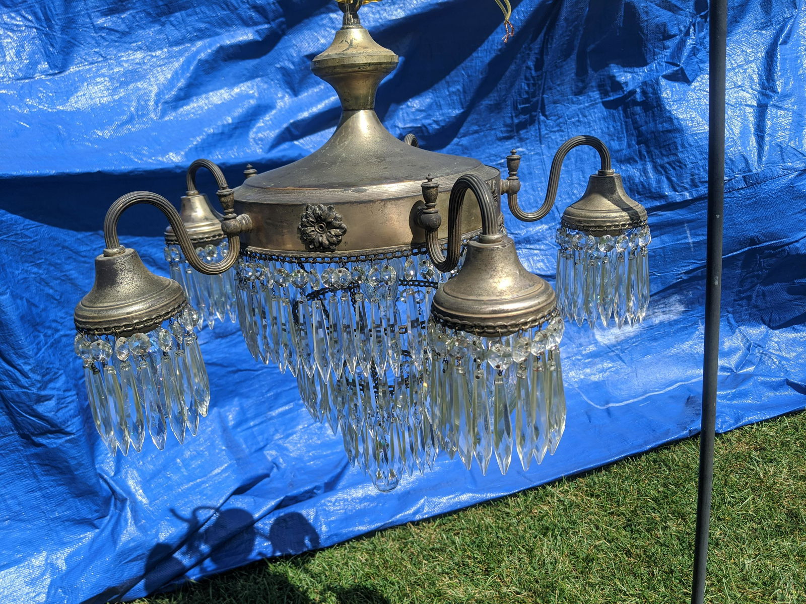 c1920 Wedding Cake Metal & Crystal Prism 5 Arm (1 of 9)