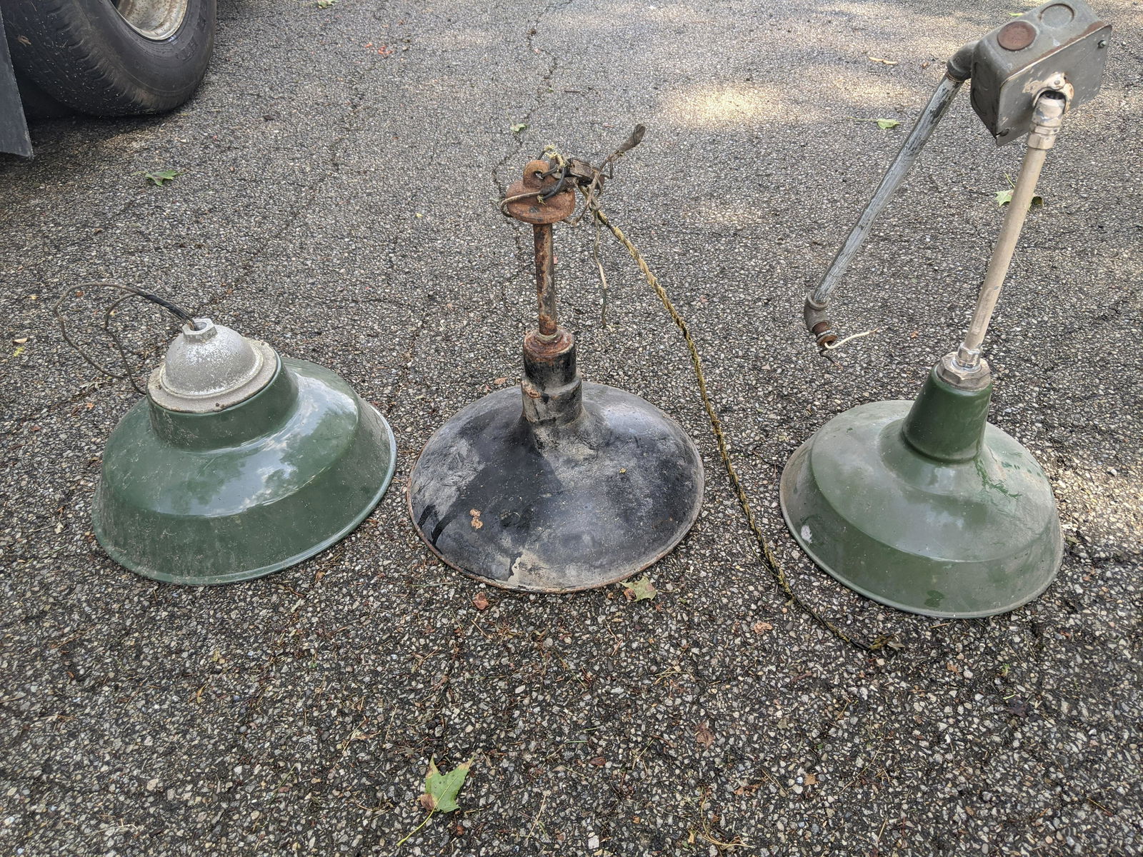 Lot 3 Green & Black Porcelain Industrial Ceiling Lights (1 of 7)